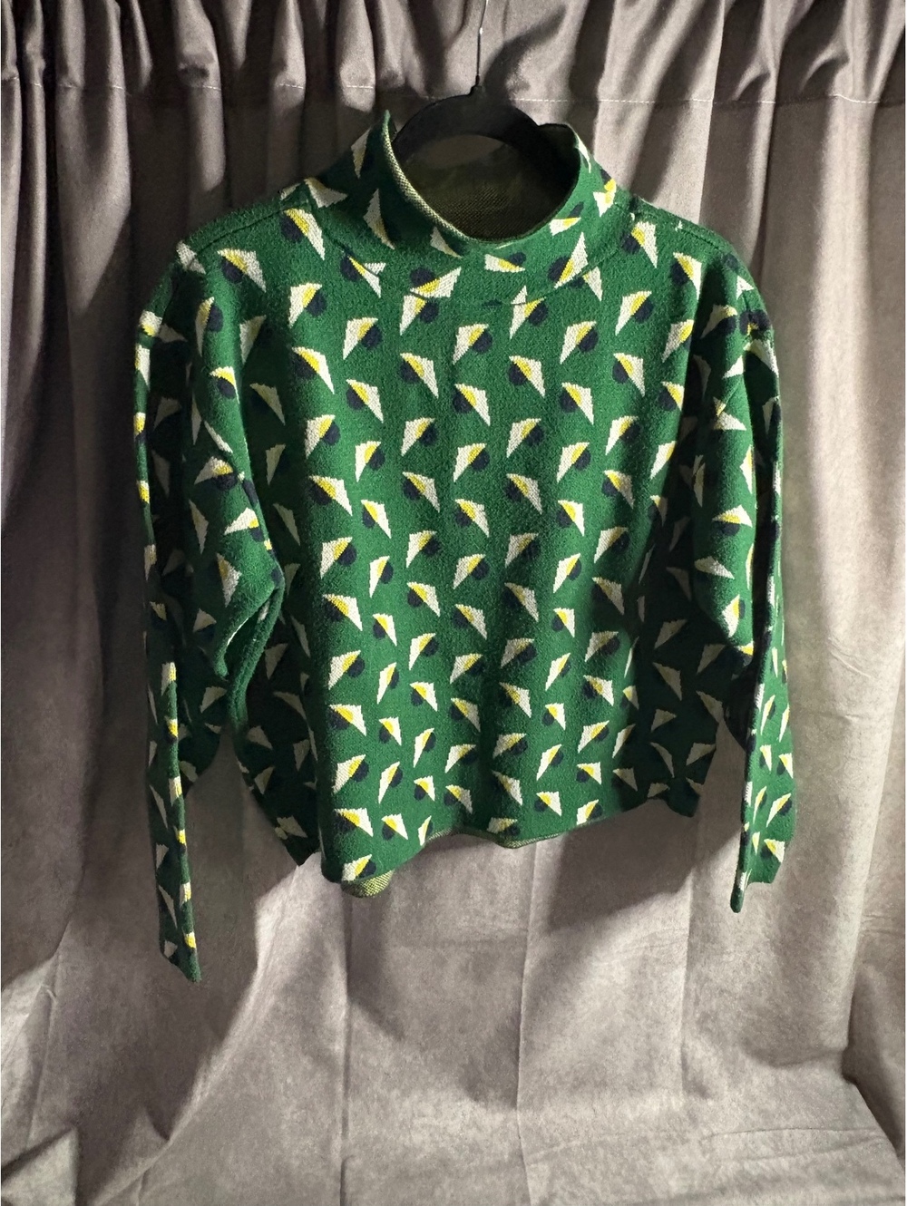 Maeve Anthropologie XS Green Geometric Mock Neck Knit Sweater Long Sleeve
